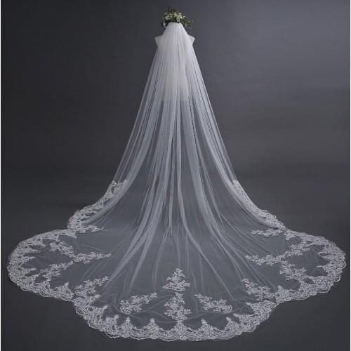 4M*3M Mariage Wedding Accessories Lace Edge Wedding Veil With Comb Cathedral Wedding Veil Bridal Veils Velos De Novia Largos