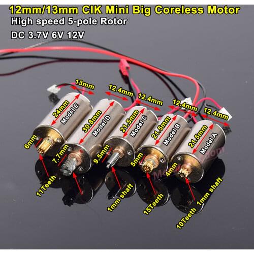 JAPAN C.I.K 12mm 13mm 5 pole rotor Silent Coreless Motor DC 3V 3.7V 6V 9V 12V 10000RPM-26000RPM High Speed motor