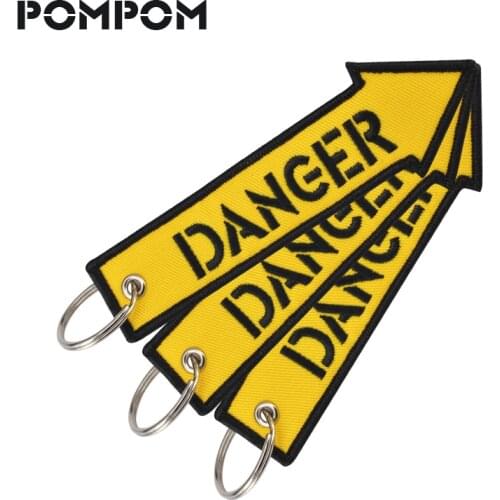 3PCS/LOT POMPOM DANGER Key Chain Keychain for Motorcycles and Car ATV Car Truck Key ring Key Tag Embroidery Key Fob OEM Keychain