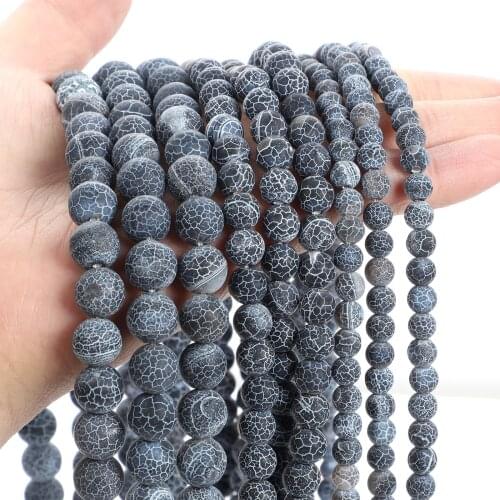 Natural Stone Beads Matte Frost Blue Weathered Stone Round Loose Bead for Jewelry Bracelet Making Accessories DIY 4/6/8/10/12MM