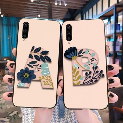 Leaves Flower Art 26 English Name Letters Phone Case for Xiaomi Mi10 10Pro 10 lite Mi9 9SE 8SE Pocophone F1 Mi8 Lite
