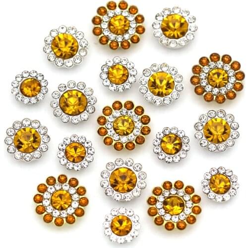 Top Quality Flower Buttons Topaz Sewn Rhinestones For Clothes Glitter Crystal Gold Sliver Base Glue On Hair Bows