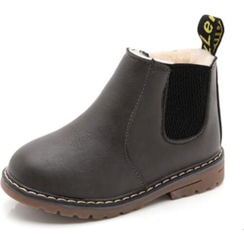 Children Snow boots Winter Boys Girls Cotton shoes Waterproof Warm Plush Ankle Leather boots Toddler Kids Motorcycle Boots 3bb