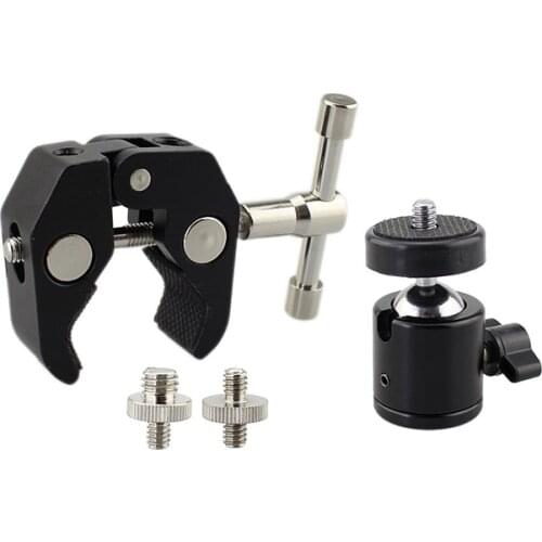 DSLR Ball Head Shoe Mount Camera Ball Mount Clamp 1/4 inch -20 Tripod Head Hot Shoe Adapter and Cool Super Clamp