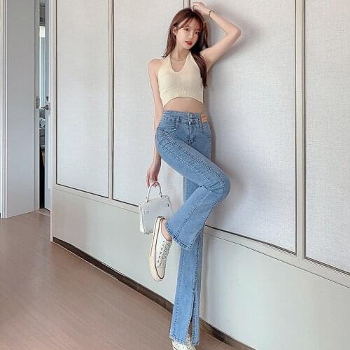 Split jeans New year high-waisted, thin, wide-legged, micro-horn mopping pants