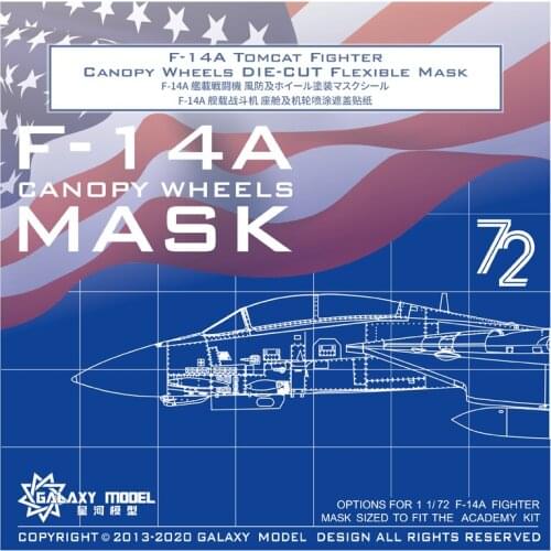 GALAXY Tools C72008 1/72 F-14A Tomcat Fighter Canopy Wheels Die-Cut Flexible Mask Fit Academy Assembly Model Tool For Adults DIY