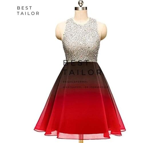 Gradient Prom Dresses Short Gradual Shiny Beaded Hollow Back A Line Party Gown vestido de fiesta largos elegantes de gala noche
