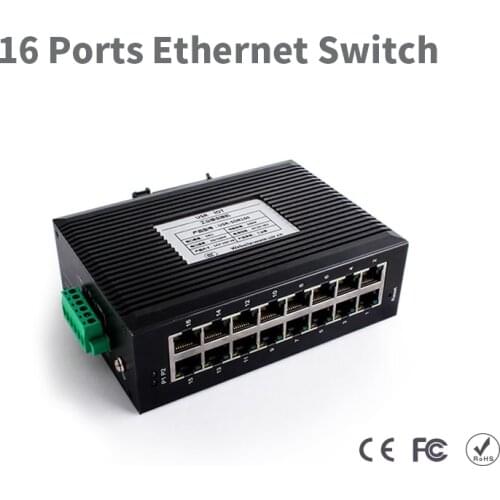 16 Ports Ethernet Switch Industrial Network Port 10/100Mbps Rate 10-58V Wide Voltage DIN-Rail Unmanaged Ethernet Switches