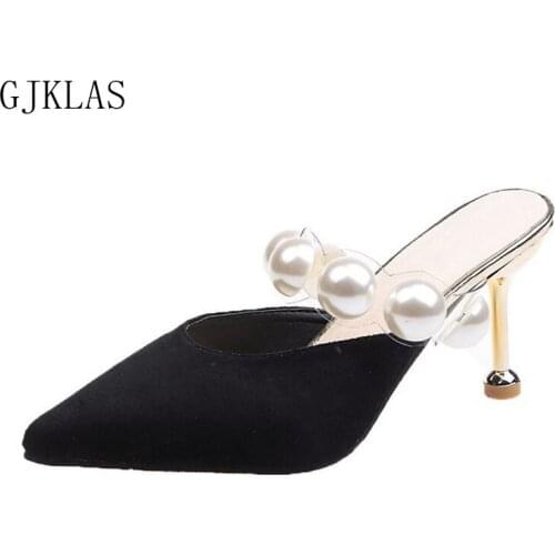 High Heels Women Pointed Toe Mules Slipper Ladies Shoes and Sandals High Heel Summer Black Shoes Women Slippers Fashion Heels