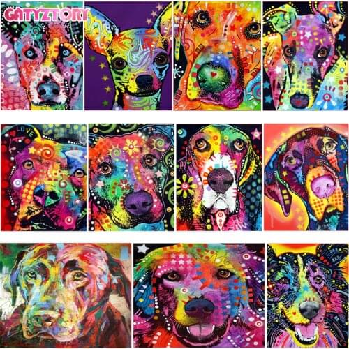 GATYZTORY color Dog series Diy painting number Animal oil paint by numbers canvas painting by numbers for kids adults art paint