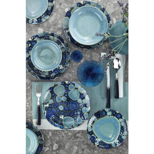 Stylish Blue Design 6 Persons 24 PCS Porcelain Nonremovable Pattern Turkish Made Dinnerware Set