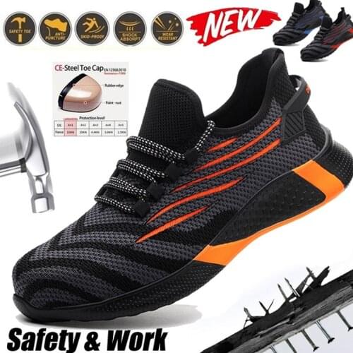 2021 New Fashion Breathable Safety Shoes Anti-smashing Anti-puncture Lightweight Safety Work Shoes for Men Plus Size 35-48