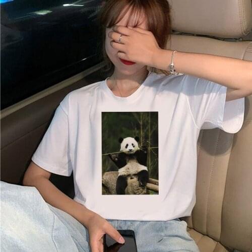 New Panda Zoo White T Shirt Women Summer Short Sleeve Lady Tops Tshirt Ladies Womens Graphic Female Tee T-Shirt