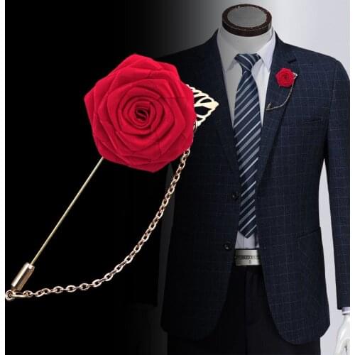 Fashion New Pure Color Rose flowers Mens Brooch Lapel Pin High-grade Corsage Woolen Cloth Art Long Brooches for Men Accessories