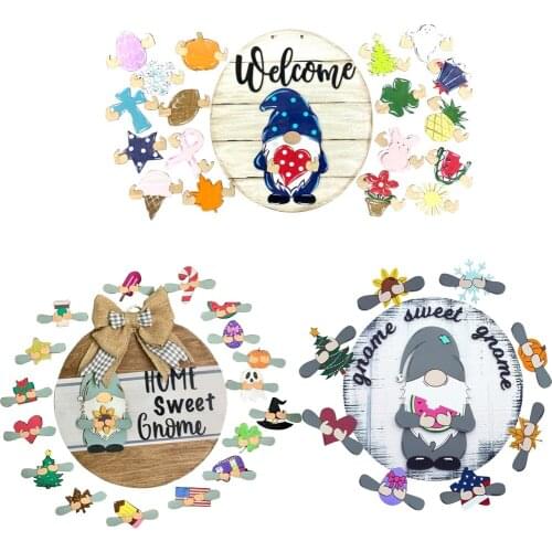 Store Open Gnome Welcome Sign Board Pendant Home Door Hanging Sign Tag With Changeable All Seasons Festivals Elf Embrace Pieces