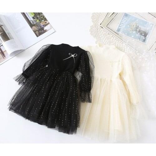 Long-sleeved Girls Dress Autumn Winter Knitted Cute Kids Lace Princess Dress Soft Mesh Children Dress Brand Girls Clothing