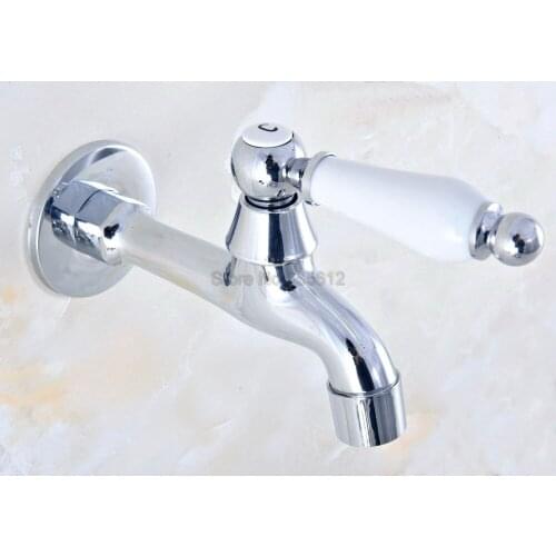Polished Chrome Brass Wall Mount Ceramic Handle Mop Pool Faucet Laundry Sink Water Taps tav161