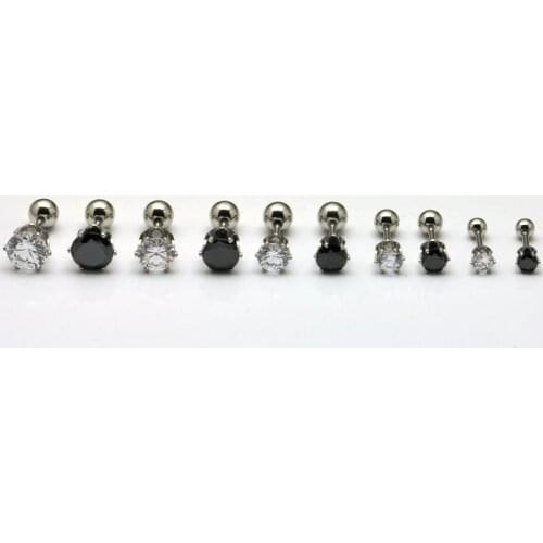 Screw zircon stud earring heterochrosis stainless steel earrings stud Gem Clear Body Jewelry 4-8mm Fashion Ear Nail