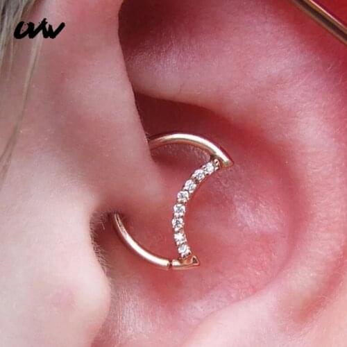 1pc Tiny CZ Crystal Moon Copper Earrings Daith Helix Piercing Tragus Fashion Piercing Jewelry for Women Jewelry UVW209
