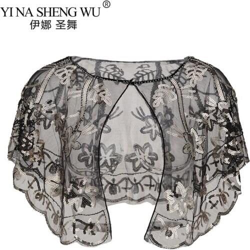 Women Hijab Scarf 1920s Great Gatsby Flapper Party Shawl Art Deco Sequin Cape Femme Flower Sequined Vntage Msh Lxury Scraf Cape