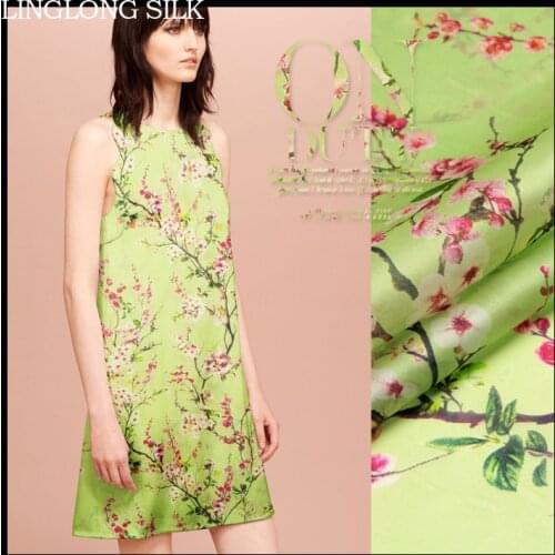 PRINT SILK ORGANZA SATIN FABRIC 14m/m Width 53"-135cm100%Natural Silk Satin Fabrics Silk Tops Fabric 2016New Flower Tree Pattern