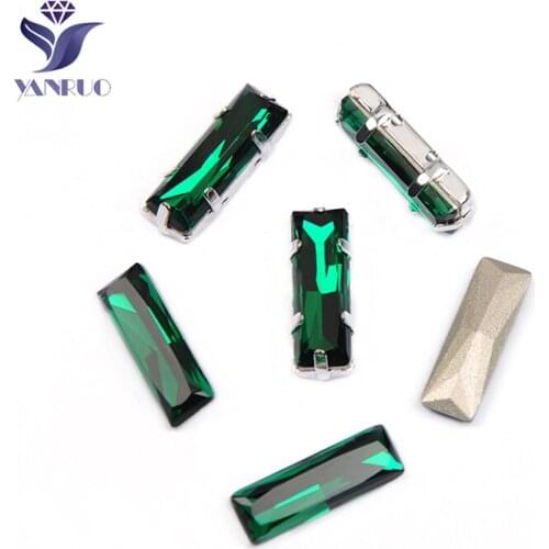 YANRUO 4547 Princess Baguette Emerald Sew On Crystal Glass Sewn On Rhinestones In The Frame Stones For Needlework Dress