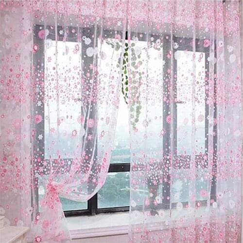 Window Curtain Translucent Floral Pattern Room Decor Pastoral Balcony Valance Living Room Bedroom Door Panel Drape Sheer