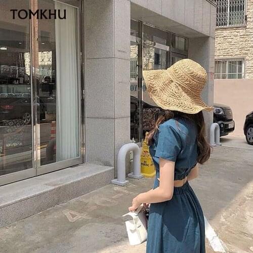 Handmade Summer Big Head Bucket Caps Female Korean INS Sunscreen Straw Folding Sun Hats Travel Holiday Straw Beach Girls Cap