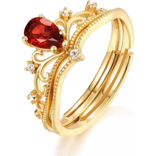 14k Gold Rings for Women Vintage court garnet open crown Ring Fine Jewelry Gift Gold Filled Ring for Wedding Party anillos mujer