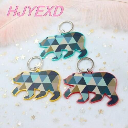 1piece)76mm Acrylic Bear Keychain Triangle Geometry Printed Bear Mom Monogram Keychain Laser Cutout-KC013