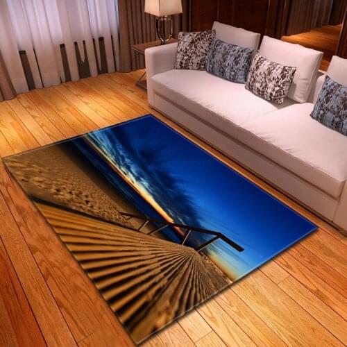 Beach Scenery 3D Carpets for Living Room Bedroom Area Rugs Soft Flannel Home Textile Rug Child Room Beautiful Play Large Carpet