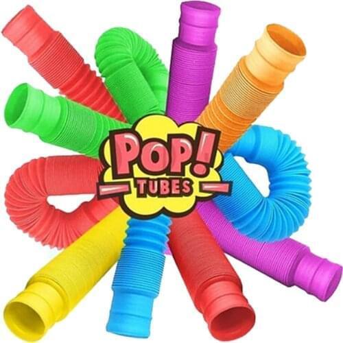 7Pcs Pop Tubes Squeeze Sensory Toy Fidget Toys Stress Relief Autism Antistress Plastic Bellows For Children Adults