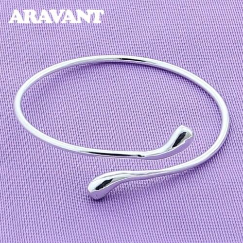 925 Jewelry Water Drop Open Cuff Bracelet Bangle For Women Engagement Silver Plated Jewelry Gifts