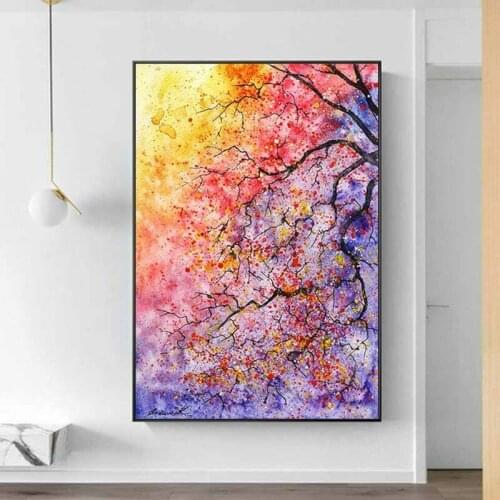 Abstract Art Colored Tree Wall Art Print Painting On Canvas Solar System Painting Wall Pictures for Living Room Home Decor