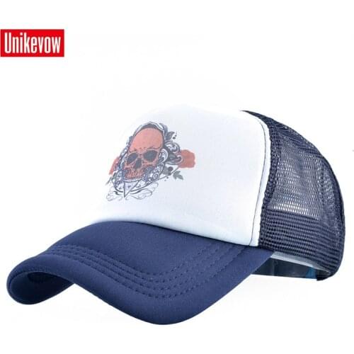 UNIKEVOW Skull printed Mesh Baseball Cap Men Summer Outdoor Sport Snapback Hat Women Racing Cap Hip Hop Casquette Skateboard