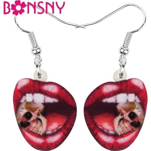Bonsny Acrylic Halloween Red Mouth Earrings Evil Printing Dangle Drop Jewelry For Women Kids Classic Festival Gift Accessories