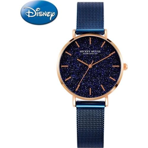 Top Brand Disney Luxury Womens Quartz Waterproof Rose Gold Watches Ultra Thin Analog Clock Mesh Steel Band Wrist Watch MK-11185