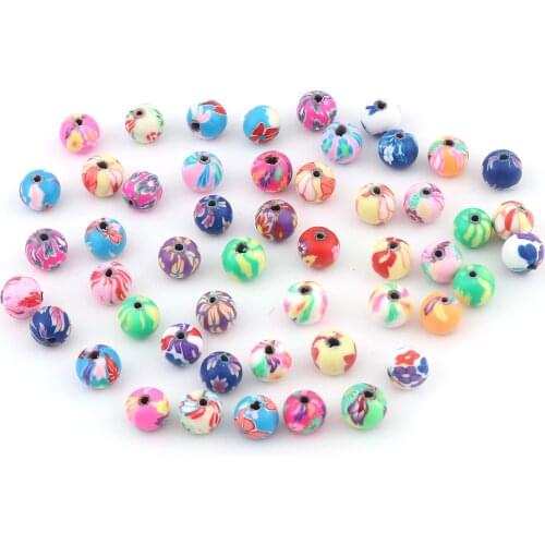 DoreenBeads Retail 50 PCs Polymer Clay Beads Round At Random Color Flower Pattern Jewelry About 10mm Dia, Hole: Approx 1.9mm