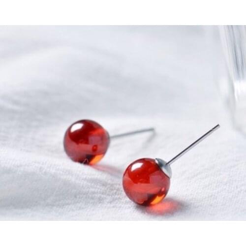 Pomegranate Red Ball 925 Sterling Silver Sweer Simple Personality Fashion Female Stud Earrings SEA279