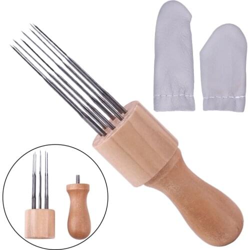 DIY Love Tool Felting Needles Wool Felt Tools Eight Needles Tool Craft Punch Tool Solid Wood Handle With Finger Cots Kit
