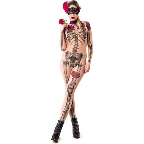 Mummy Zombie Scary Costume Halloween Cosplay Women Skeleton Sexy Day of The Dead Jumpsuit Spooky Fancy Gothic Carnival Party