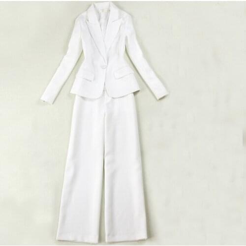 Professional womens suits two-piece 2019 autumn new slim size white suit jacket female High waist straight wide leg pants suit