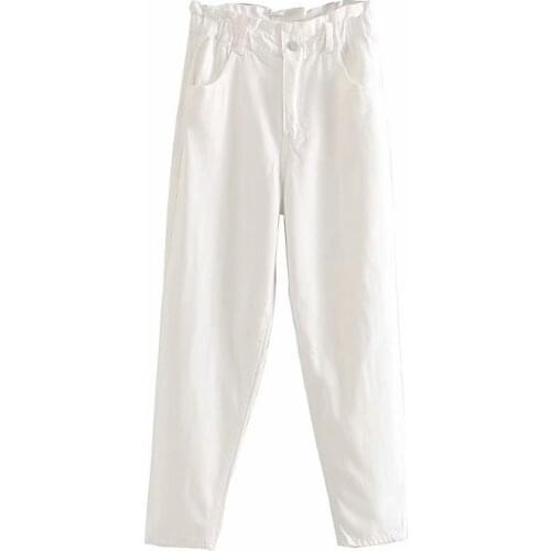 Summer Womens Casual Solid Color All-match Jeans High-waist Flower Bud-edge Pants