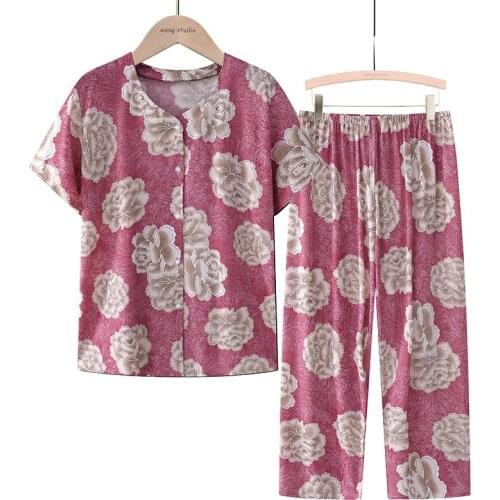 2021 Summer Womens Pajamas For Sleep Comfortable 2 Pieces Trouser Suits For Ladies Colorful Brief Lounge Short-Sleeve Sleepwear