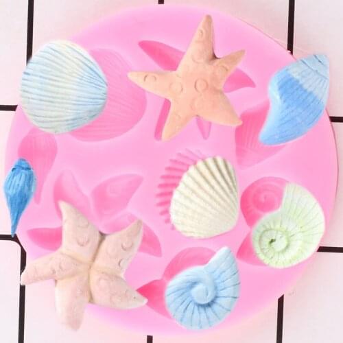 Starfish Shell Silicone Mold Cupcake Topper Fondant Molds Cake Decorating Tools Chocolate Gumpaste Moulds Candy Making Mould