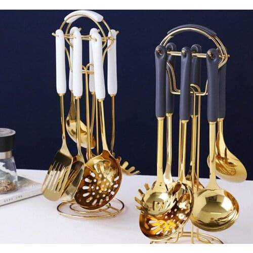 6/7PC Cookware Kitchenware Set Nordic Style Luxury Stainless Steel Ceramic Handle Cooking Utensils kitchen Tools Accessories