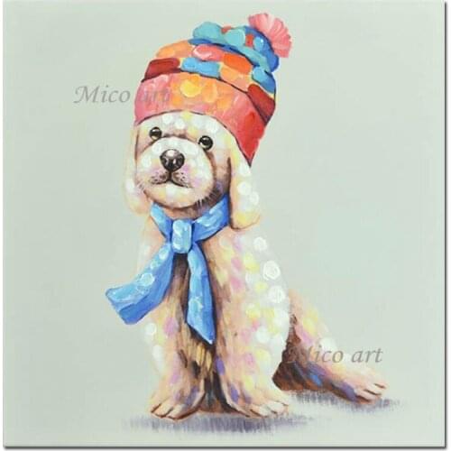 Kids Room Wall Decorative Cute Teddy Dog Oil Painting Hand-painted No Frame Cartoon Paintings Canvas Wall Art Picture