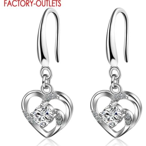 New Arrivals Genuine 925 Sterling Silver Crystal Earring Heart Shape Dangle Earrings For Women Fashion Jewelry For Girl Gift