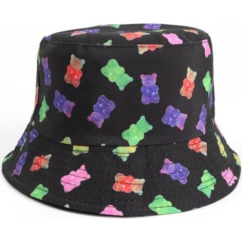 Cotton Cartoon Bear Bucket Hat Fisherman Hat Outdoor Travel Hat Sun Cap Hats for Men and Women 325