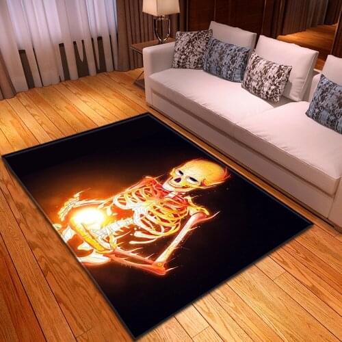 Fire Skull Rectangle Carpet Non-slip Area Rugs Black Welcome Floor Door Mat Living Room Bedroom Party Home Christmas Decor